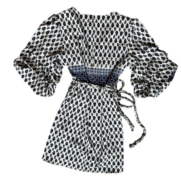 MISA Paisley Wrap Dress With Braided Belt Layered Balloon Sleeves Boho Style‎ S - Picture 2 of 9